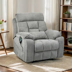 Fauteuil inclinable électrique releveur monopersonne en velours gris clair avec massage et fonction chauffante