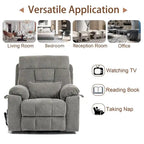 Fauteuil inclinable électrique releveur monopersonne en velours gris clair avec massage et fonction chauffante