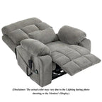 Fauteuil inclinable électrique releveur monopersonne en velours gris clair avec massage et fonction chauffante