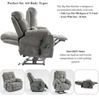Fauteuil inclinable électrique releveur monopersonne en velours gris clair avec massage et fonction chauffante