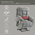 Fauteuil inclinable électrique releveur monopersonne en velours gris clair avec massage et fonction chauffante