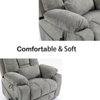 Fauteuil inclinable électrique releveur monopersonne en velours gris clair avec massage et fonction chauffante