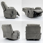 Fauteuil inclinable électrique releveur monopersonne en velours gris clair avec massage et fonction chauffante