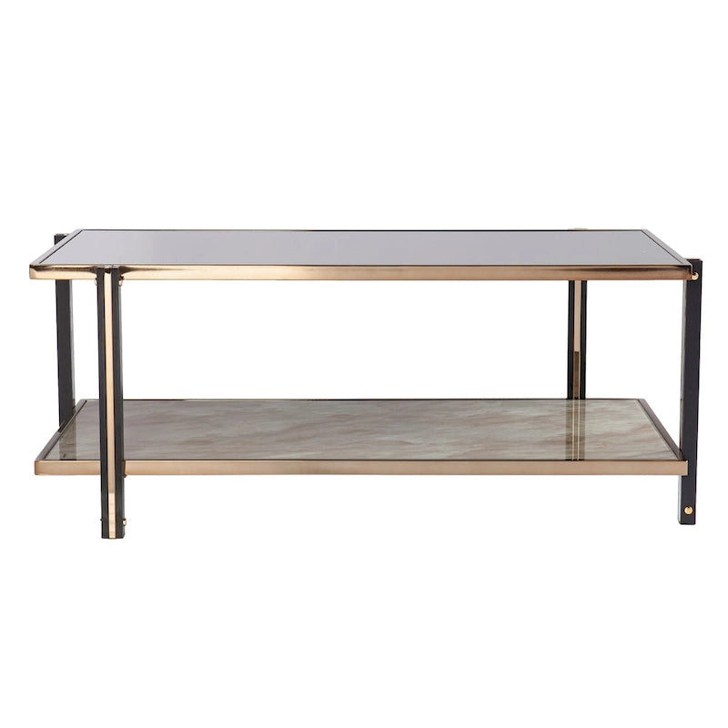 Rectangular Coffee Table, Champagne, Mirrored Top, 2-Tier, 1-Piece