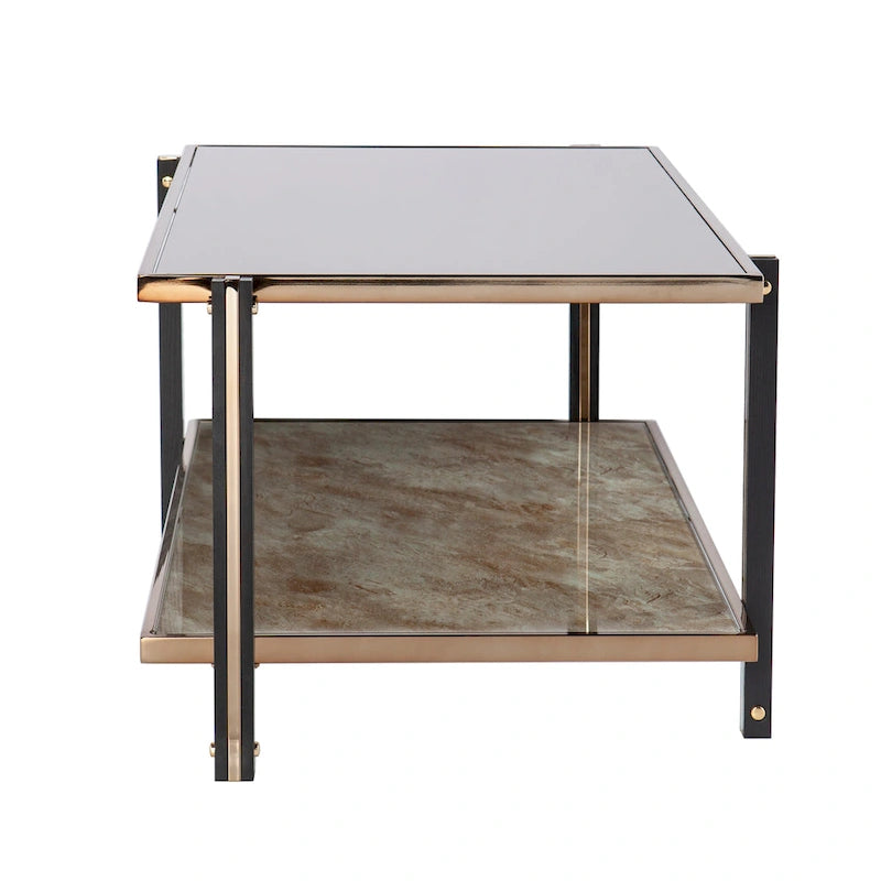 Rectangular Coffee Table, Champagne, Mirrored Top, 2-Tier, 1-Piece