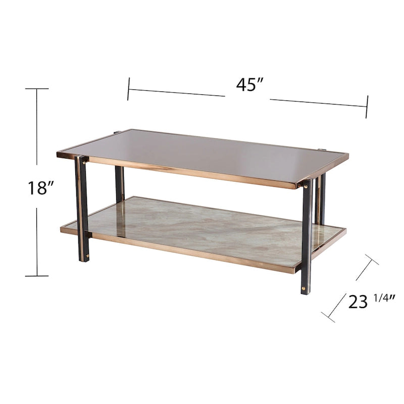 Rectangular Coffee Table, Champagne, Mirrored Top, 2-Tier, 1-Piece