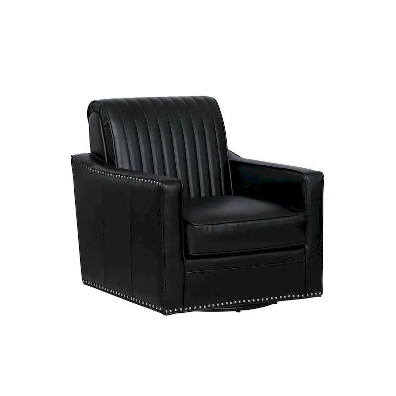 Faux Leather 360° Swivel Accent Chair – Navy / Cream / Black, Single Seat