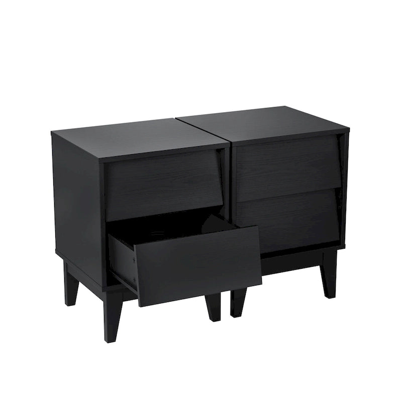 Brown/Black Vintage-Style Nightstand with 2 Drawers, Set of 2