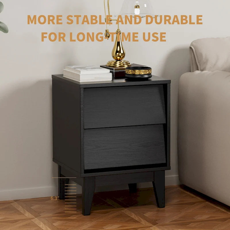 Brown/Black Vintage-Style Nightstand with 2 Drawers, Set of 2