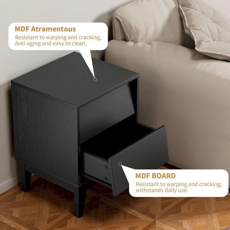 Brown/Black Vintage-Style Nightstand with 2 Drawers, Set of 2