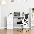 White Computer Desk with 3 Drawers & 3-Tier Shelves, 1-Person