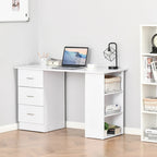 White Computer Desk with 3 Drawers & 3-Tier Shelves, 1-Person