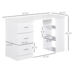 White Computer Desk with 3 Drawers & 3-Tier Shelves, 1-Person