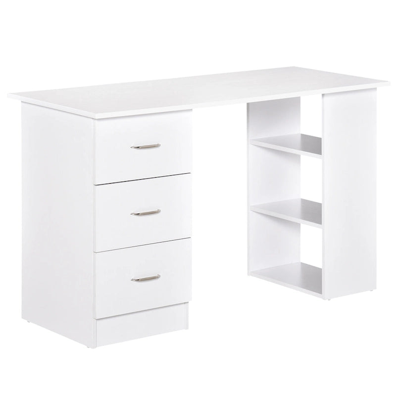 White Computer Desk with 3 Drawers & 3-Tier Shelves, 1-Person