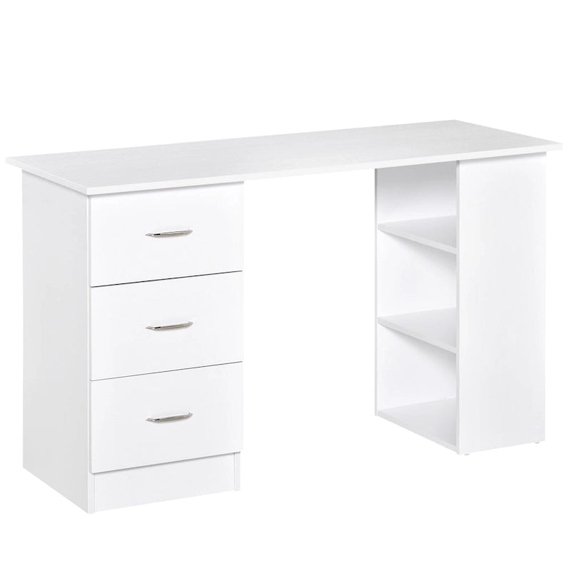White Computer Desk with 3 Drawers & 3-Tier Shelves, 1-Person