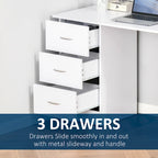 White Computer Desk with 3 Drawers & 3-Tier Shelves, 1-Person