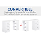 White Computer Desk with 3 Drawers & 3-Tier Shelves, 1-Person